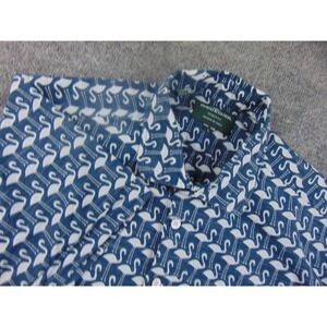 Rodd & Gunn Shirt Mens Large Sports Fit Blue Flamingo Short Sleeve Italy Woven